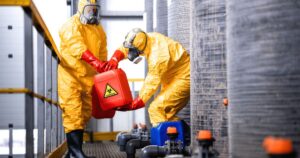 FTE and contractor in protective suits handling hazardous materials contractor qualification management